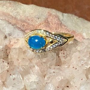 BLUE FIRE OPAL 14 K GOLD OVER 925 STERLING SILVER RING, SIZE 5.5